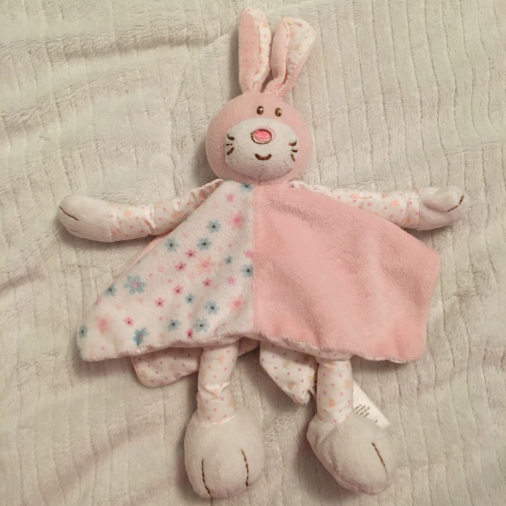 Primark Early Days Bunny Rabbit Pink White Plush Baby Security Blanket Lovey